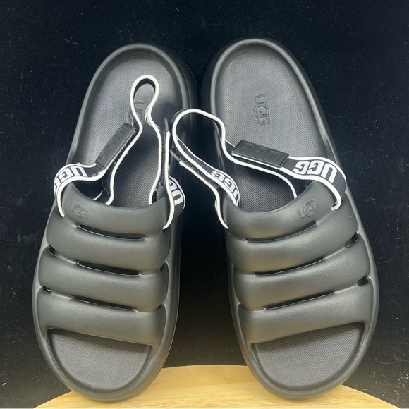 UGG SPORT YEAH Slingback Logo Pool Slides Sandals Black White Panda - Men’s Sz - Picture 6 of 9